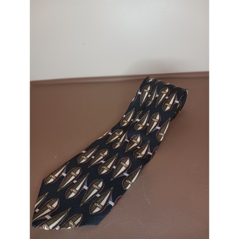 Honors‎ SILK Tie Necktie 56 x 3.75 brown black White Green Print